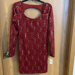 Ruby Rox Red Lace Sequin Long Sleeve Dress